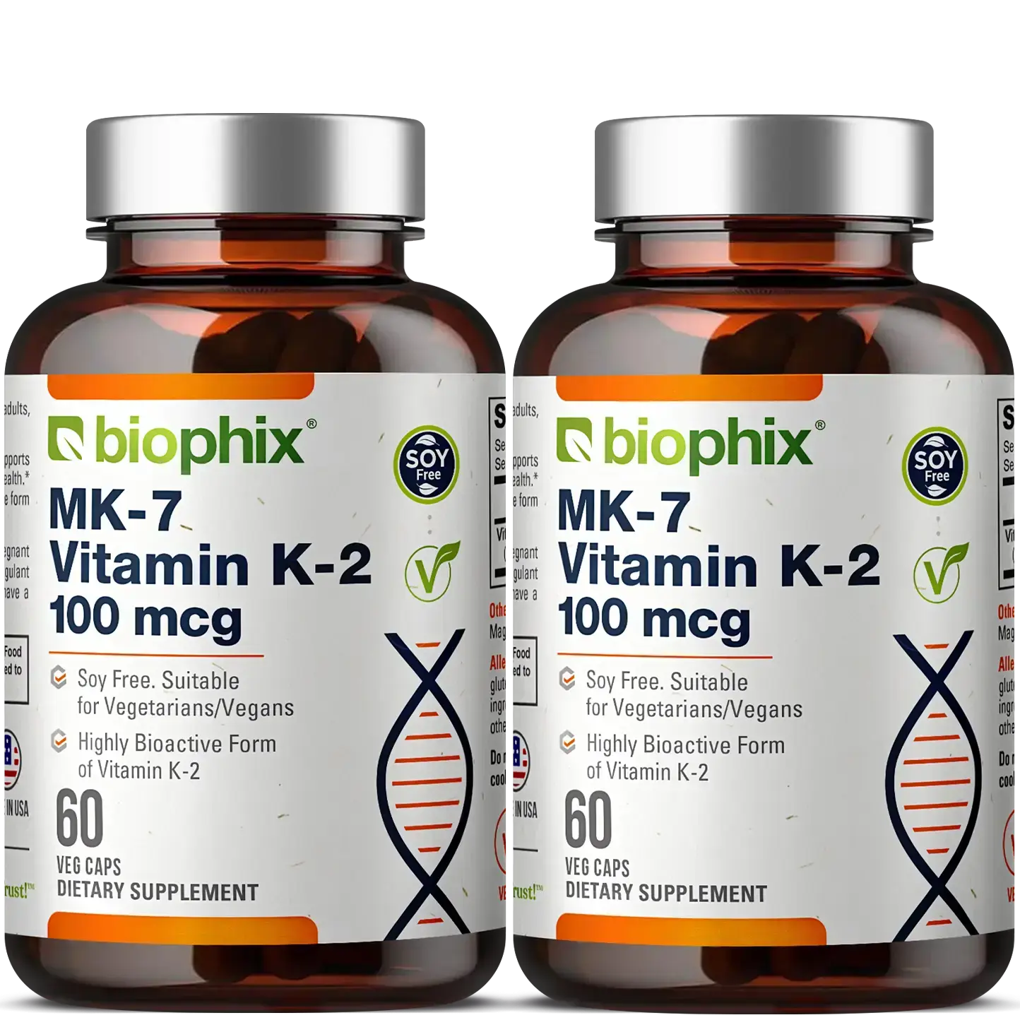 biophix Vitamin K2 MK-7 High-Potency 100 mcg 60 Vegetarian Capsules - 2 Pack
