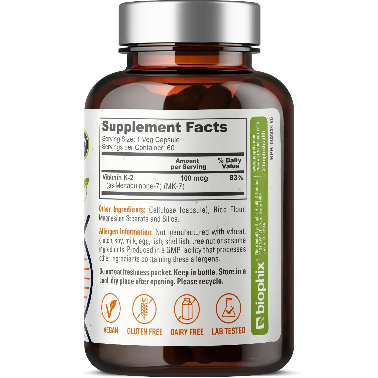 biophix Vitamin K2 MK-7 High-Potency 100 mcg 60 Vegetarian Capsules
