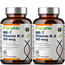 Load image into Gallery viewer, biophix Vitamin K2 MK-7 High-Potency 100 mcg 60 Vegetarian Capsules - 2 Pack