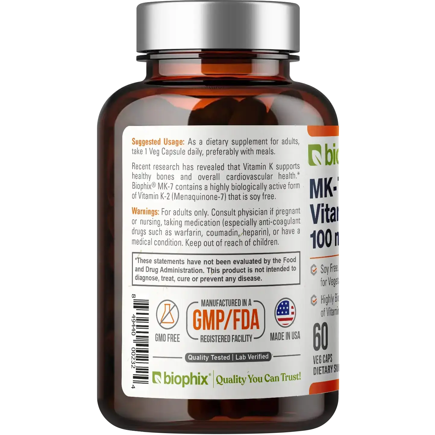 biophix Vitamin K2 MK-7 High-Potency 100 mcg 60 Vegetarian Capsules