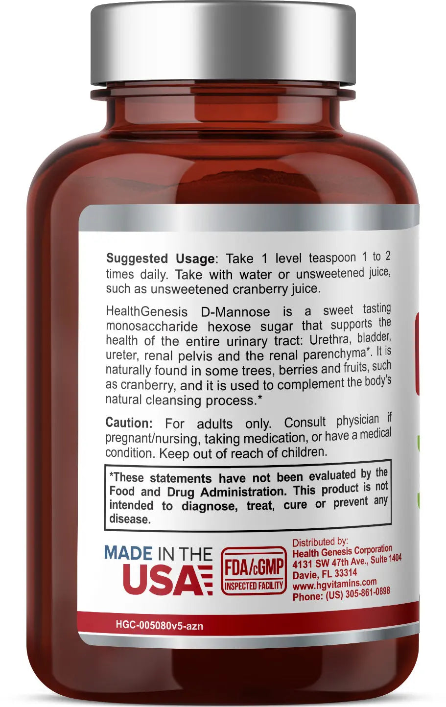 Health Genesis D-Mannose Pure Powder 2000 mg 3 oz 85 g