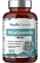 Load image into Gallery viewer, Health Genesis Nicotinamide 500 mg 100 Vegetarian Capsules