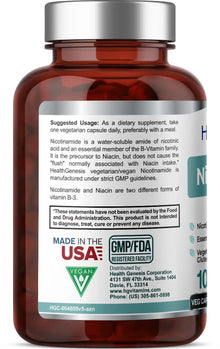 Load image into Gallery viewer, Health Genesis Nicotinamide 500 mg 100 Vegetarian Capsules