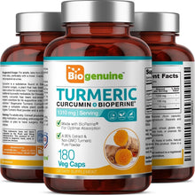 Load image into Gallery viewer, Organic Turmeric Curcumin Plus Bioperine 1310 mg 180 Vegetarian Capsules