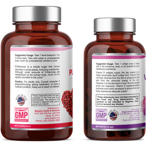 Pure Mannose Powder 2000 mg 3 oz with Free Vitamin D-3 5000 IU 30 Softgels