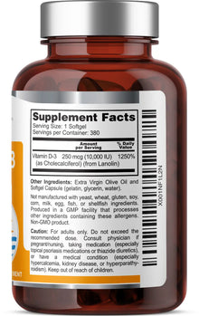 Load image into Gallery viewer, Vitamin D-3 10000 IU High-Potency 380 Softgels