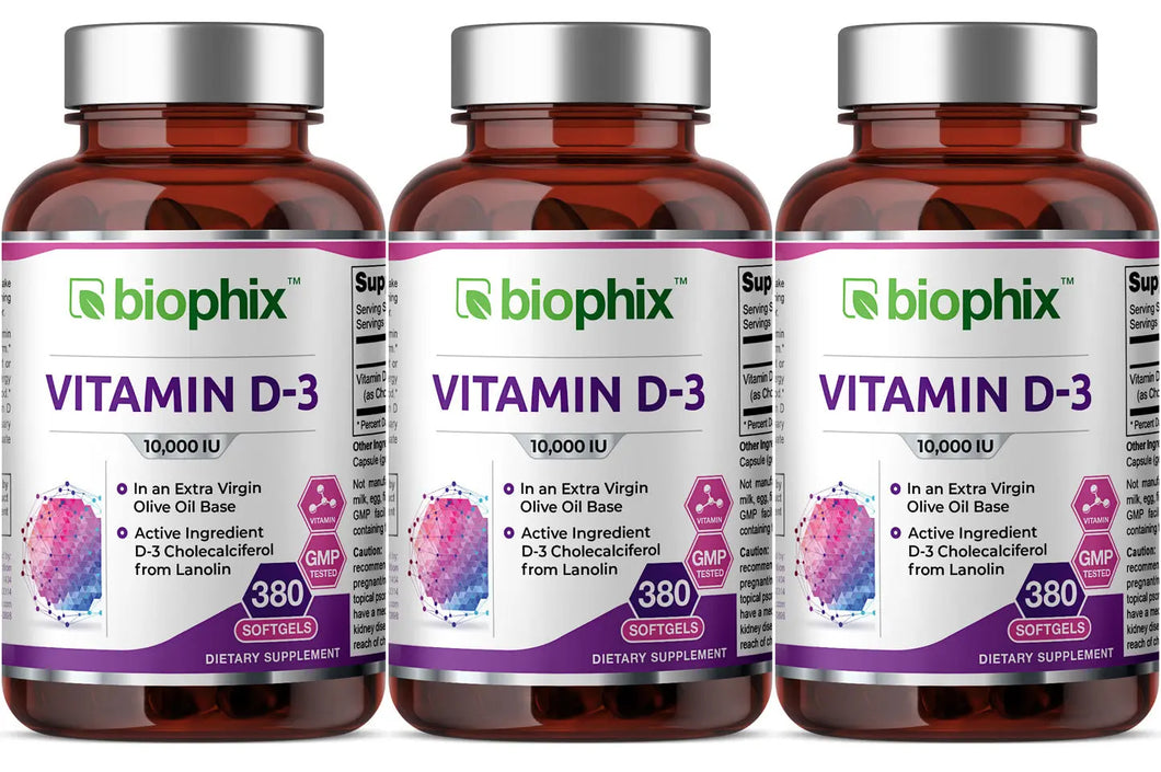 Vitamin D-3 10000 IU High-Potency 380 Softgels - 3 Pack