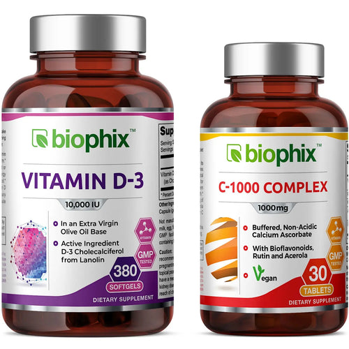 Vitamin D-3 10000 IU High-Potency 380 Softgels with Free Vitamin C-1000 30 Tablets