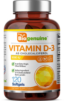 Load image into Gallery viewer, Vitamin D-3 5000 IU High-Potency 120 Softgels